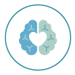 Icon with two haves of a brain with a heart in the center, representing the neurodiversity-affirming approach at Central Texas Neuropsychology, LLC in Texas.