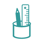 Icon of a cup with school supplies, representing how you can access legal and academic accommodations tailored to your specific needs.